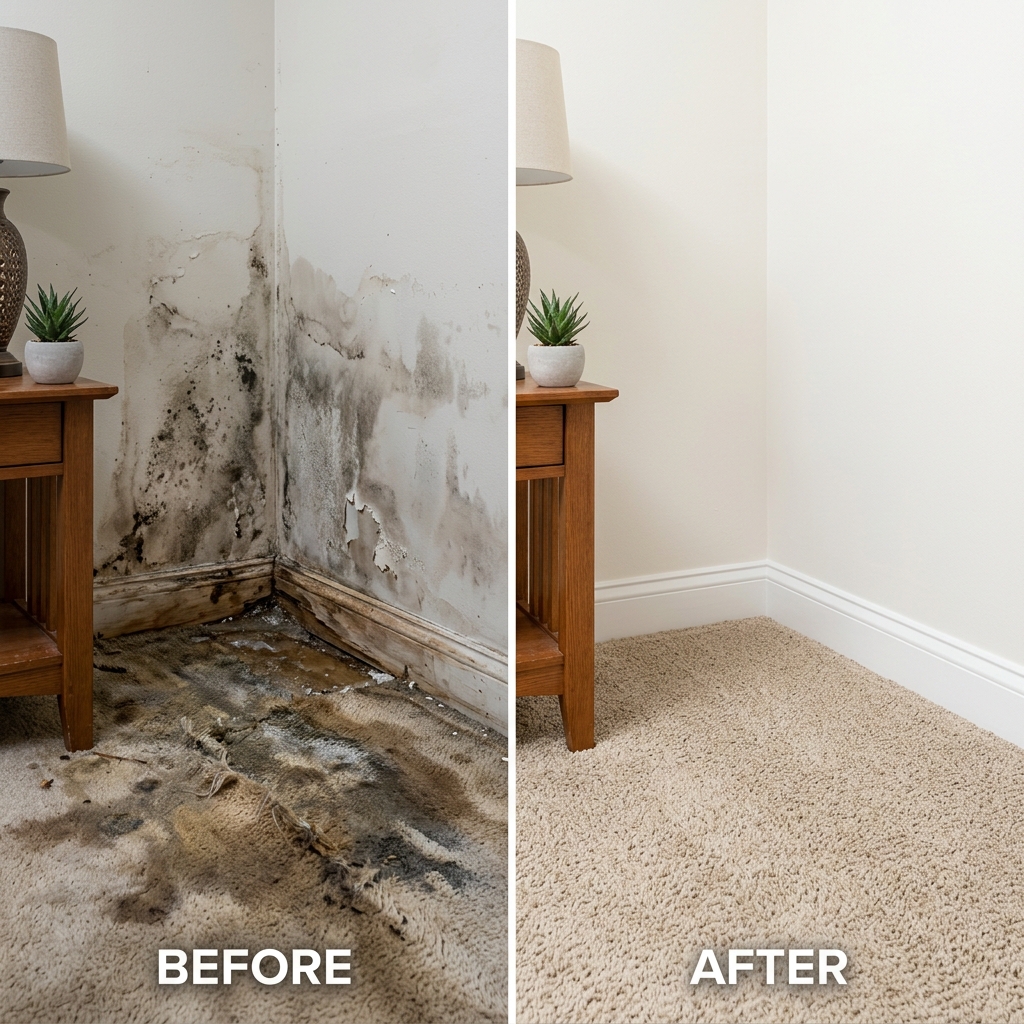 Before and after water damage restoration in Wilmington