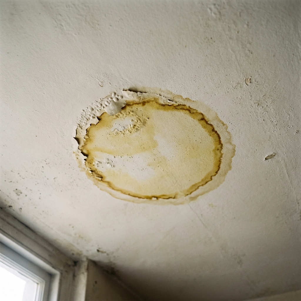A ceiling water stain indicating hidden water damage in Wilmington